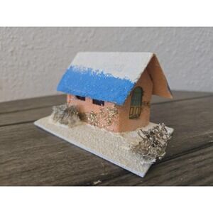 Vintage Japan Putz House Christmas Village Cardboard Orange Cobalt Blue Roof MCM